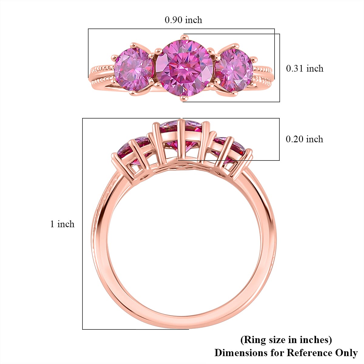 Pink Moissanite Trilogy Ring in Vermeil Rose Gold Over Sterling Silver (Size 7.0) 1.85 ctw image number 5