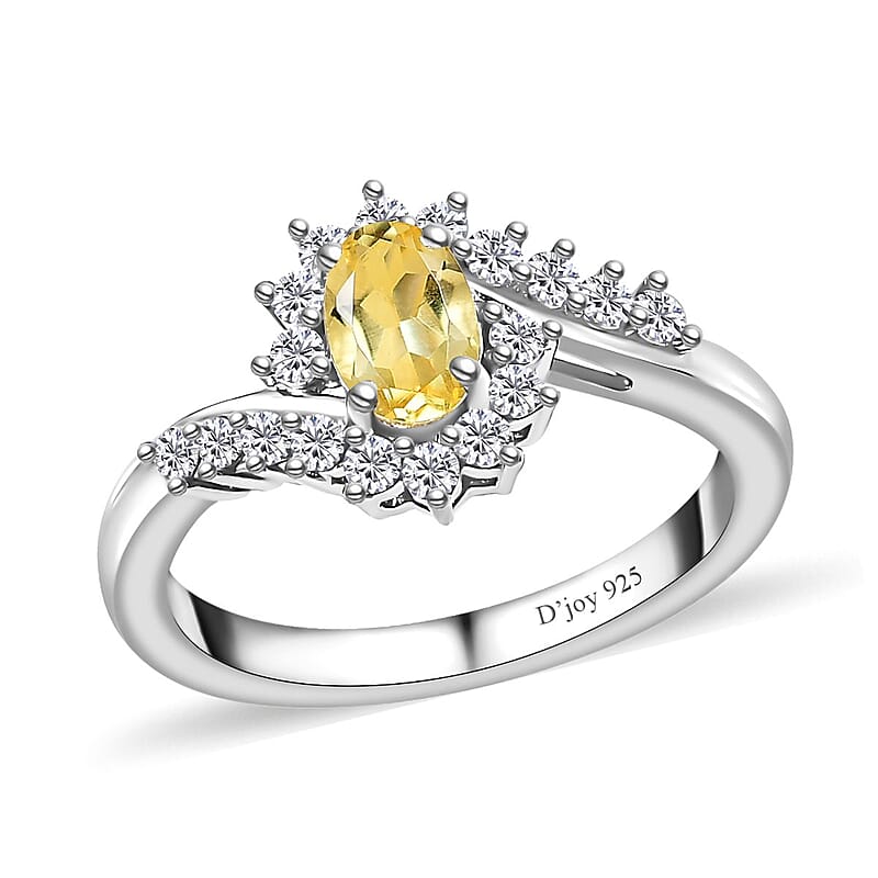 D'Joy Brazilian Sunfire Beryl and White Zircon Ring in Platinum Over Sterling Silver (Size 10.0) 0.80 ctw