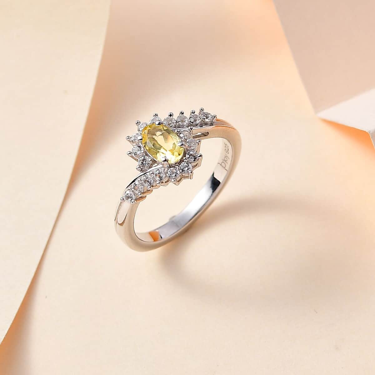 Sunfire Beryl and White Zircon Ring in Platinum Over Sterling Silver (Size 10.0) 0.80 ctw image number 1