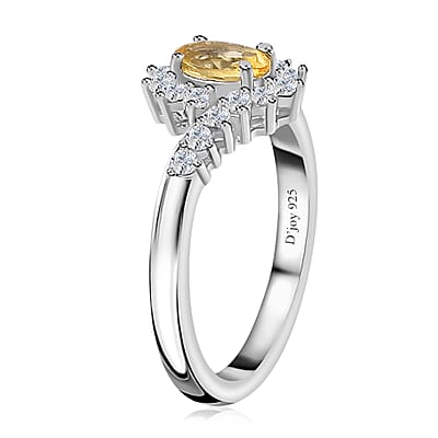 D'Joy Brazilian Sunfire Beryl and White Zircon Ring in Platinum Over Sterling Silver (Size 10.0) 0.80 ctw