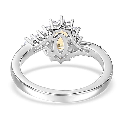 D'Joy Brazilian Sunfire Beryl and White Zircon Ring in Platinum Over Sterling Silver (Size 10.0) 0.80 ctw