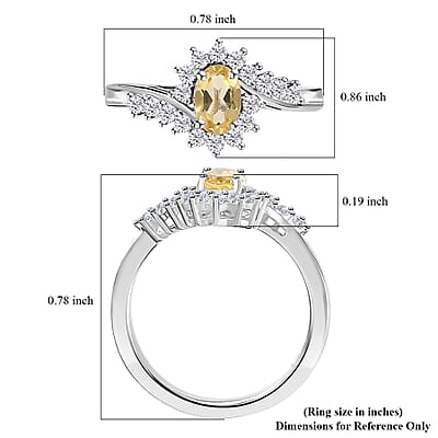 D'Joy Brazilian Sunfire Beryl and White Zircon Ring in Platinum Over Sterling Silver (Size 10.0) 0.80 ctw