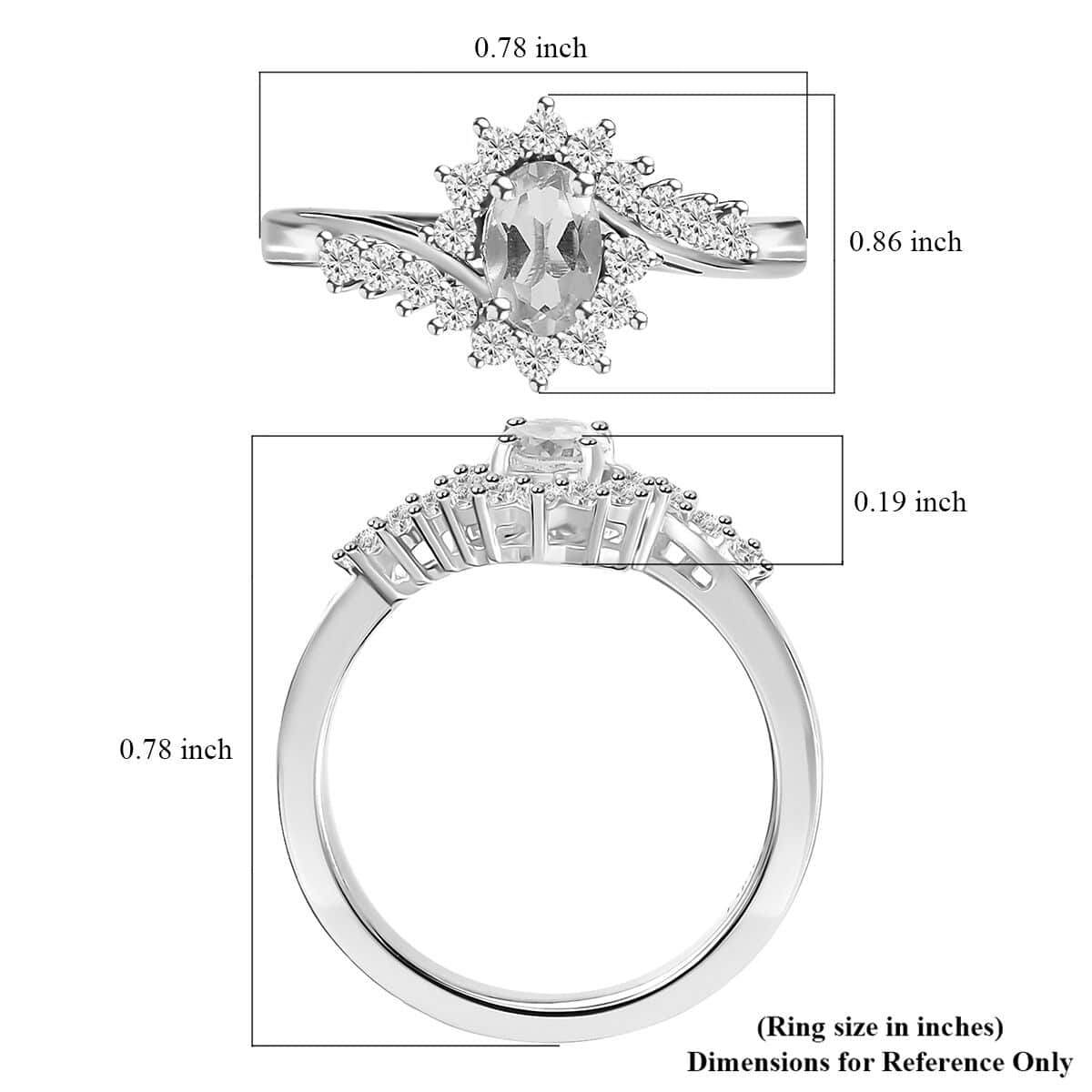 Brazilian Sunfire Beryl and White Zircon Ring in Platinum Over Sterling Silver (Size 5.0) 0.80 ctw image number 5