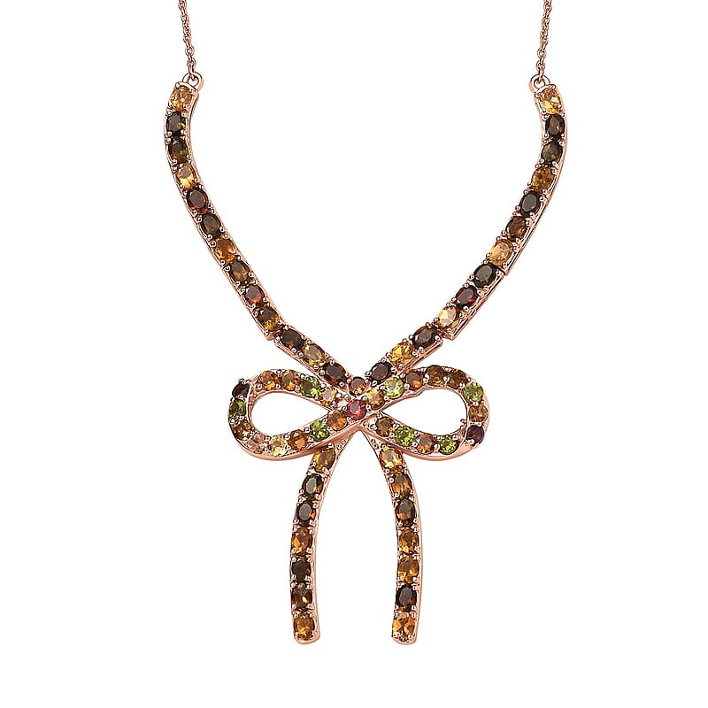 D'Joy Multi-Tourmaline Bowknot Necklace 18-20 Inches in Vermeil Rose Gold Over Sterling Silver 10.00 ctw