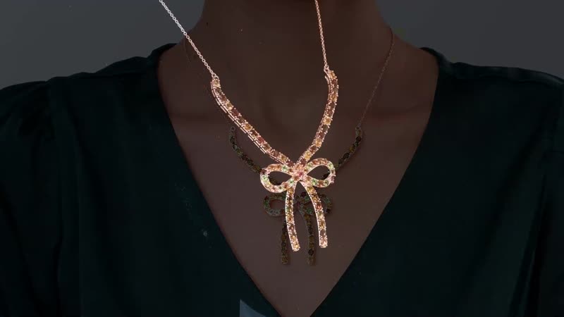 D'Joy Multi-Tourmaline Bowknot Necklace 18-20 Inches in Vermeil Rose Gold Over Sterling Silver 10.00 ctw
