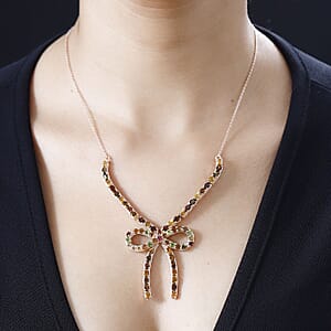 D'Joy Multi-Tourmaline Bowknot Necklace 18-20 Inches in Vermeil Rose Gold Over Sterling Silver 10.00 ctw