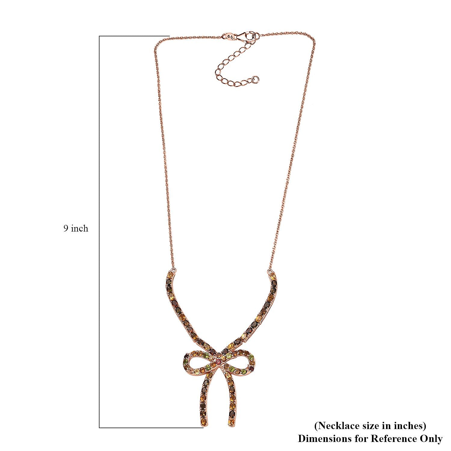 D'Joy Multi-Tourmaline Bowknot Necklace 18-20 Inches in Vermeil Rose Gold Over Sterling Silver 10.00 ctw