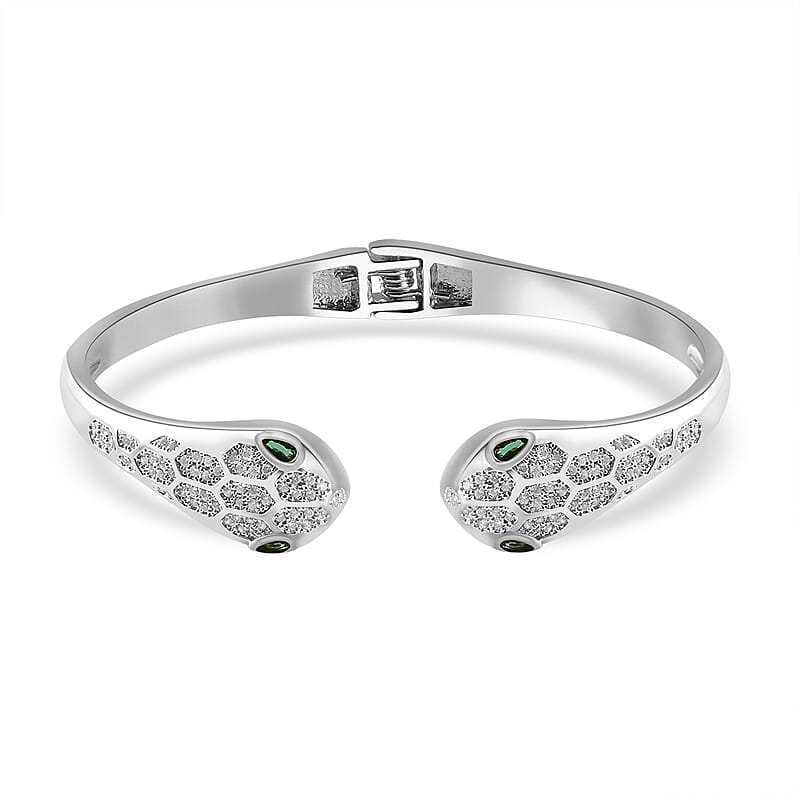 Simulated Diamond Cuff Bracelet in Platinum Over Copper (7.00 In) 0.20 ctw