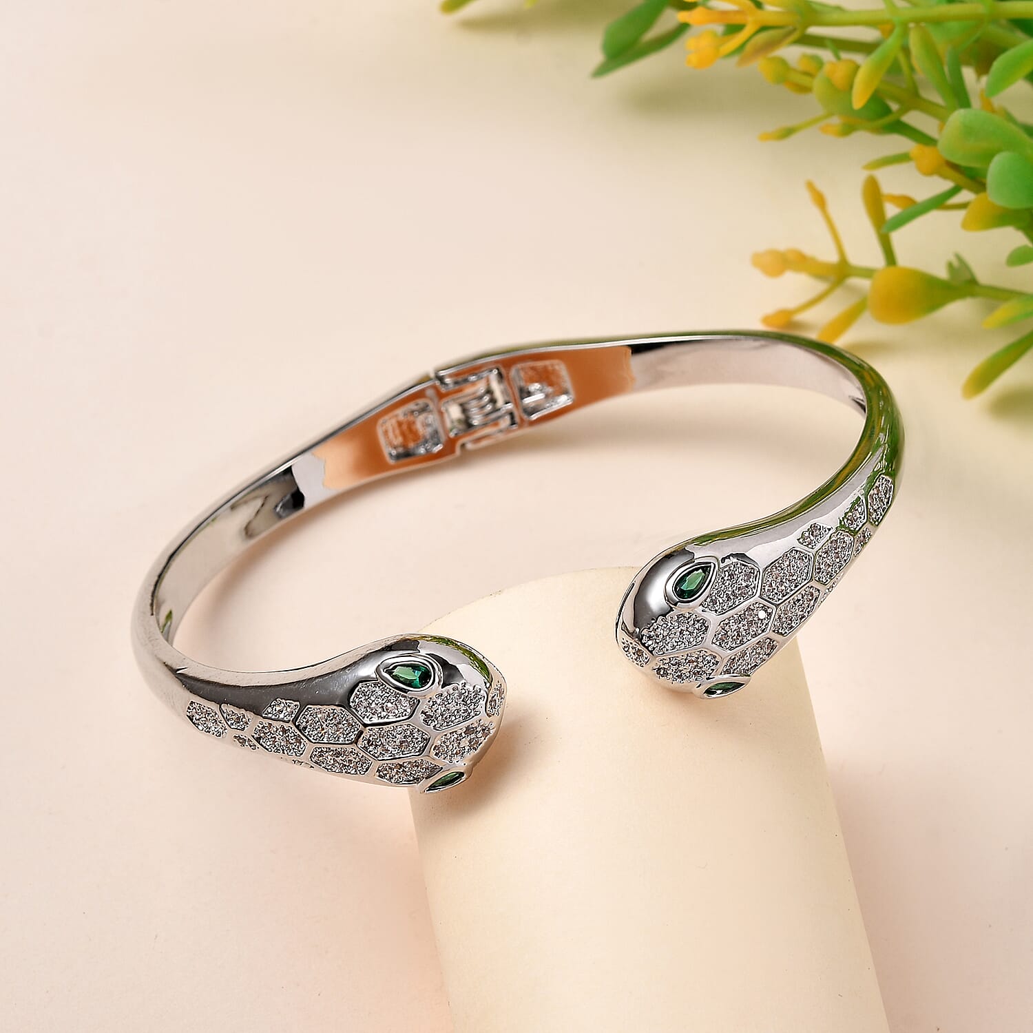 Simulated Diamond Cuff Bracelet in Platinum Over Copper (7.00 In) 0.20 ctw