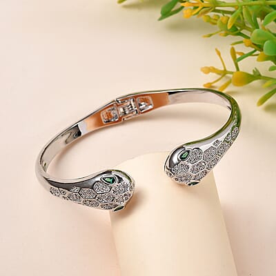 Simulated Diamond Cuff Bracelet in Platinum Over Copper (7.00 In) 0.20 ctw