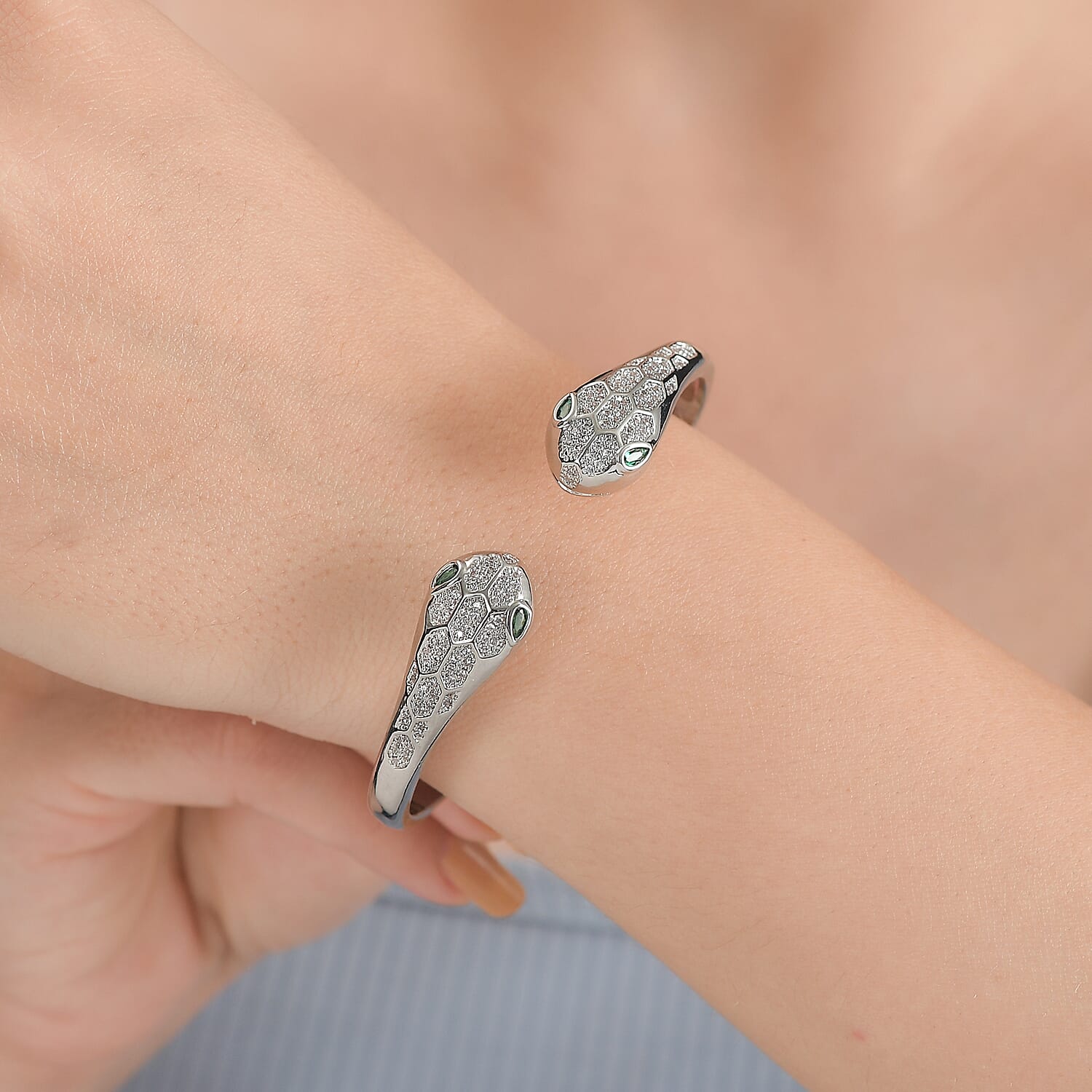 Simulated Diamond Cuff Bracelet in Platinum Over Copper (7.00 In) 0.20 ctw