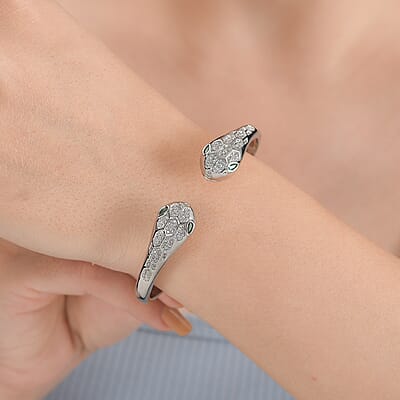 Simulated Diamond Cuff Bracelet in Platinum Over Copper (7.00 In) 0.20 ctw