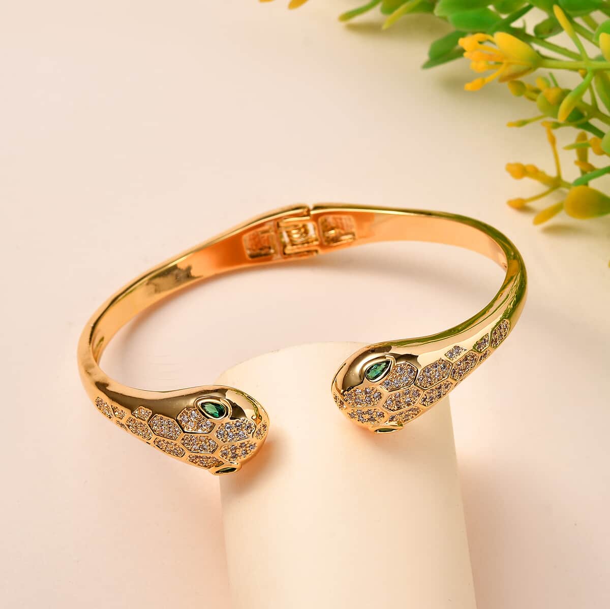 Simulated Diamond Cuff Bracelet in 14K YG Over Copper (7.00 In) 0.20 ctw image number 1