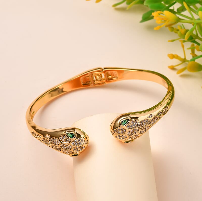 Simulated Diamond Cuff Bracelet in 14K YG Over Copper (7.00 In) 0.20 ctw