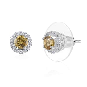 Brazilian Sunfire Beryl and White Zircon Stud Earrings in Platinum Over Sterling Silver 0.80 ctw