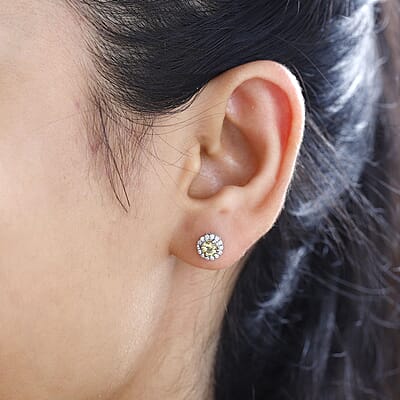 Brazilian Sunfire Beryl and White Zircon Stud Earrings in Platinum Over Sterling Silver 0.80 ctw
