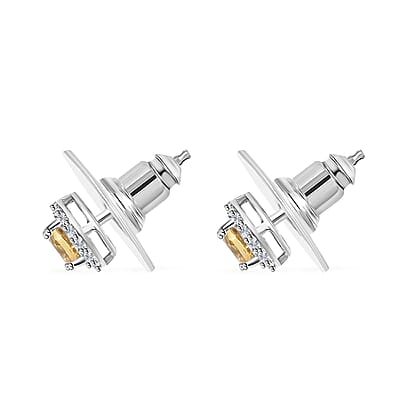 Brazilian Sunfire Beryl and White Zircon Stud Earrings in Platinum Over Sterling Silver 0.80 ctw
