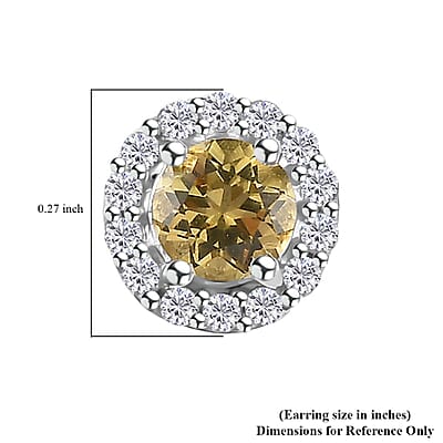 Brazilian Sunfire Beryl and White Zircon Stud Earrings in Platinum Over Sterling Silver 0.80 ctw