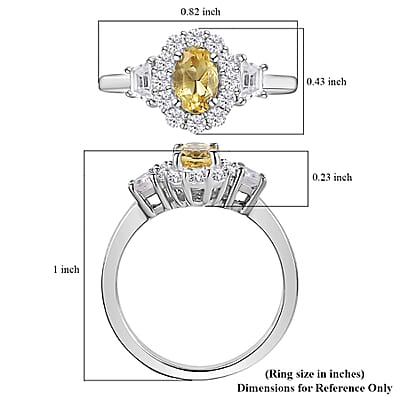 Brazilian Sunfire Beryl and White Zircon Halo Ring in Platinum Over Sterling Silver (Size 10.0) 1.10 ctw
