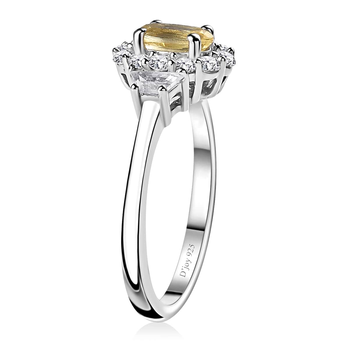 Brazilian Sunfire Beryl and White Zircon Halo Ring in Platinum Over Sterling Silver (Size 5.0) 1.10 ctw image number 3