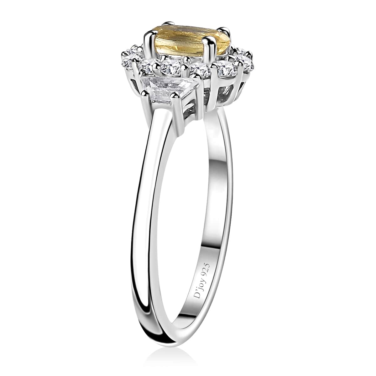 Brazilian Sunfire Beryl and White Zircon Halo Ring in Platinum Over Sterling Silver (Size 7.0) 1.10 ctw image number 3