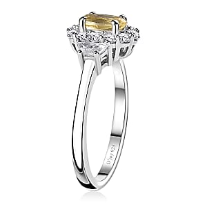 Brazilian Sunfire Beryl and White Zircon Halo Ring in Platinum Over Sterling Silver (Size 7.0) 1.10 ctw