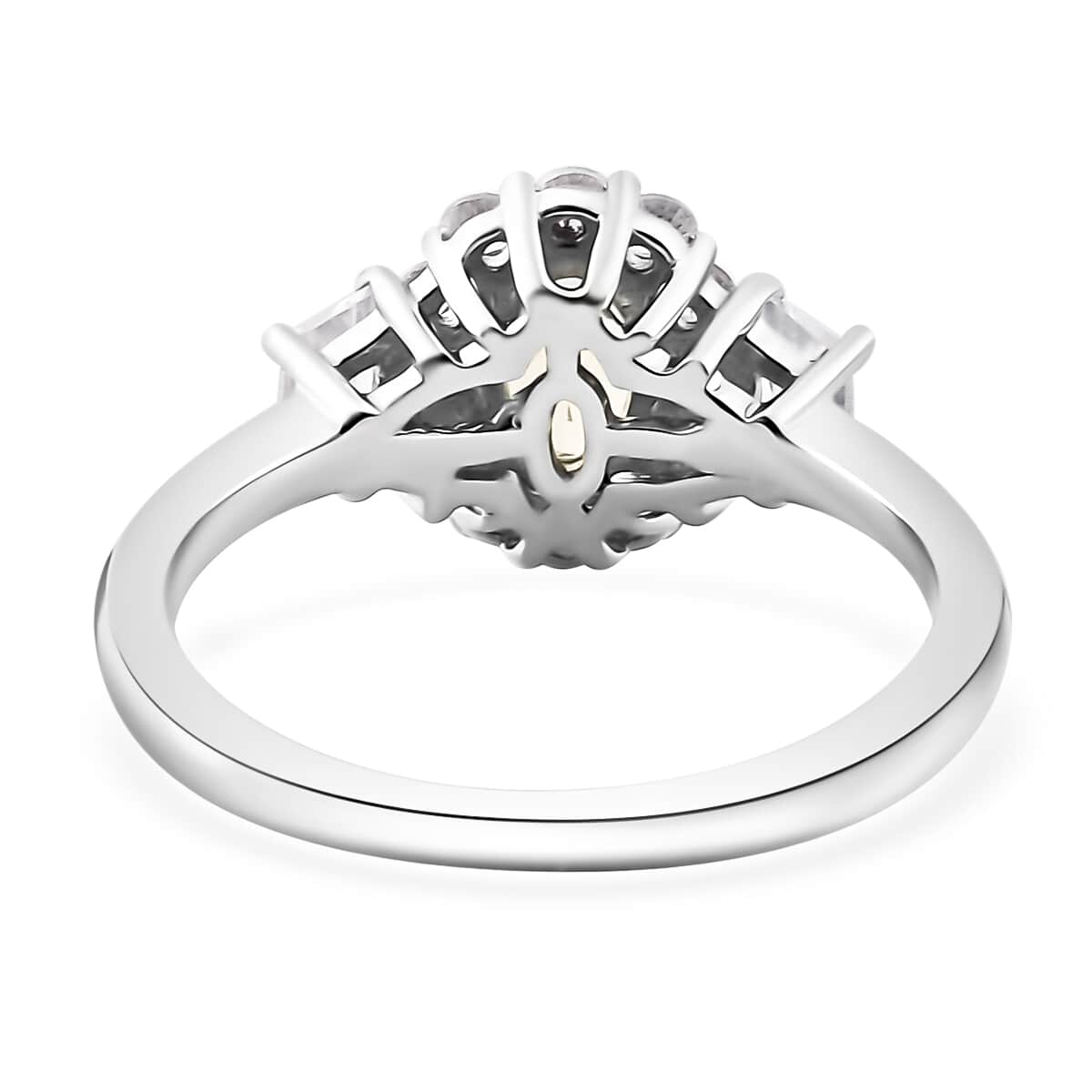 Brazilian Sunfire Beryl and White Zircon Halo Ring in Platinum Over Sterling Silver (Size 8.0) 1.10 ctw image number 4