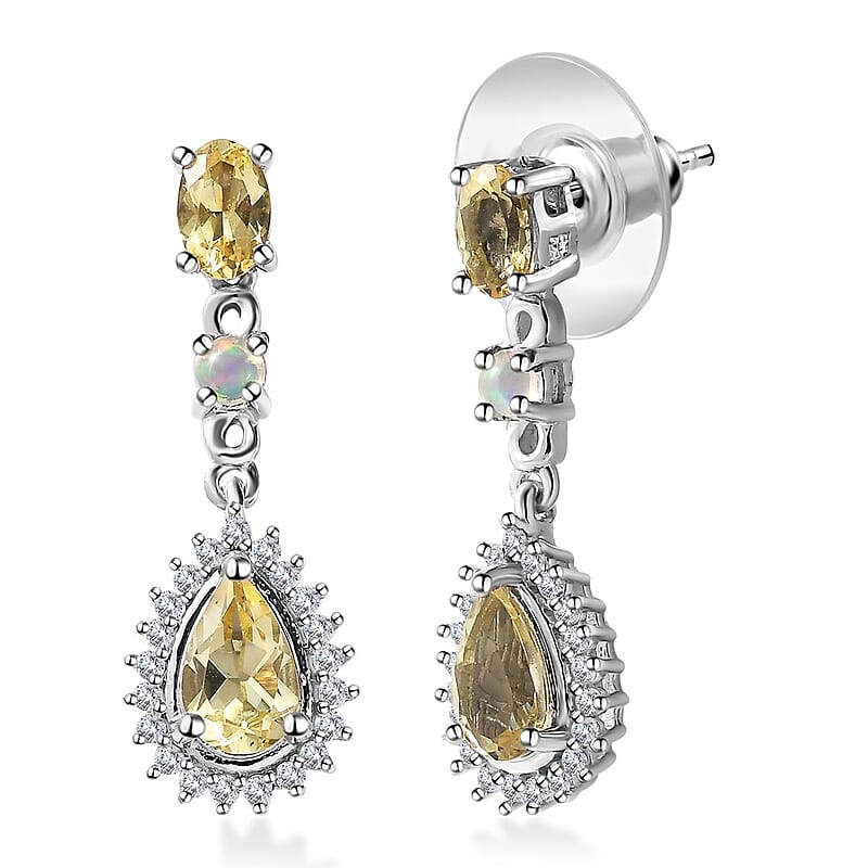 Brazilian Sunfire Beryl and Multi Gemstone Dangling Earrings in Platinum Over Sterling Silver 3.00 ctw