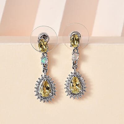 Brazilian Sunfire Beryl and Multi Gemstone Dangling Earrings in Platinum Over Sterling Silver 3.00 ctw