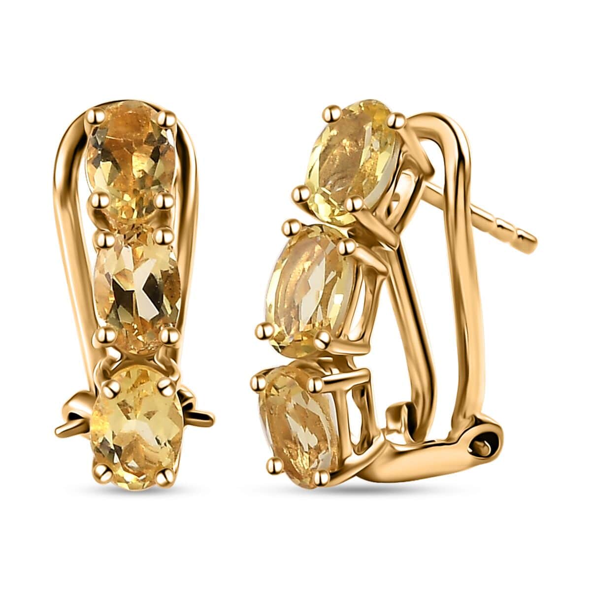 Brazilian Sunfire Beryl Omega Clip Earrings in Vermeil Yellow Gold Over Sterling Silver 2.60 ctw image number 0