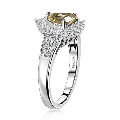 Brazilian Sunfire Beryl and Moissanite Halo Ring in Platinum Over Sterling Silver (Size 10.0) 1.30 ctw