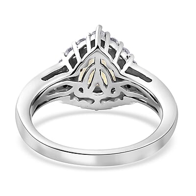 Brazilian Sunfire Beryl and Moissanite Halo Ring in Platinum Over Sterling Silver (Size 10.0) 1.30 ctw