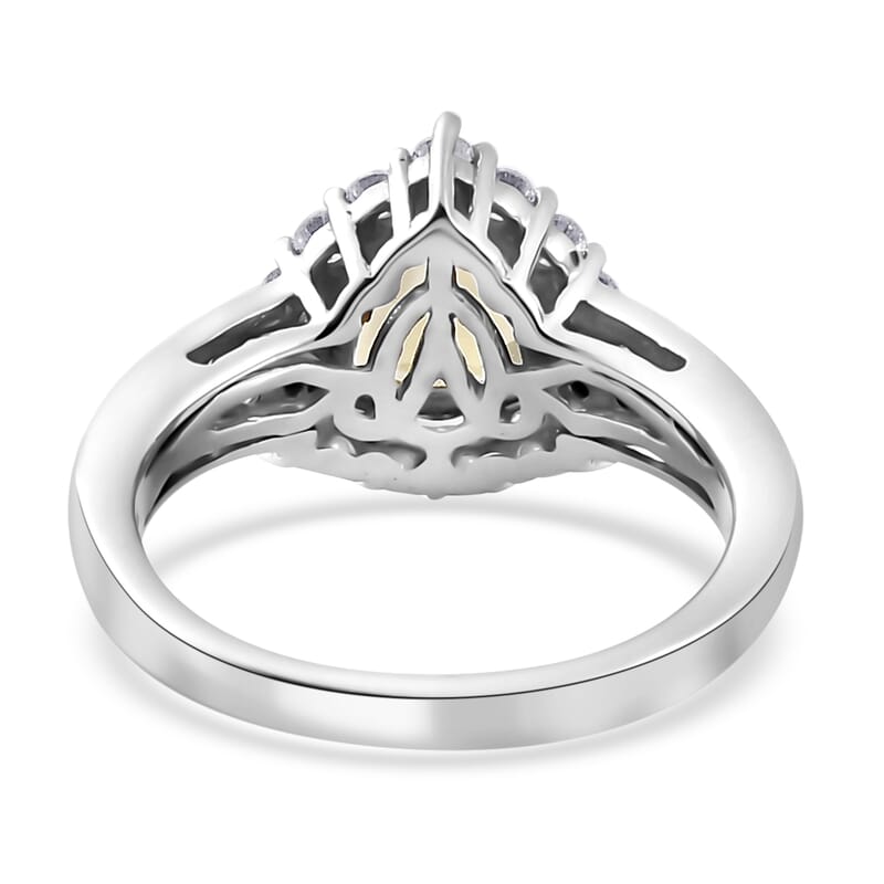 Brazilian Sunfire Beryl and Moissanite Halo Ring in Platinum Over Sterling Silver (Size 10.0) 1.30 ctw