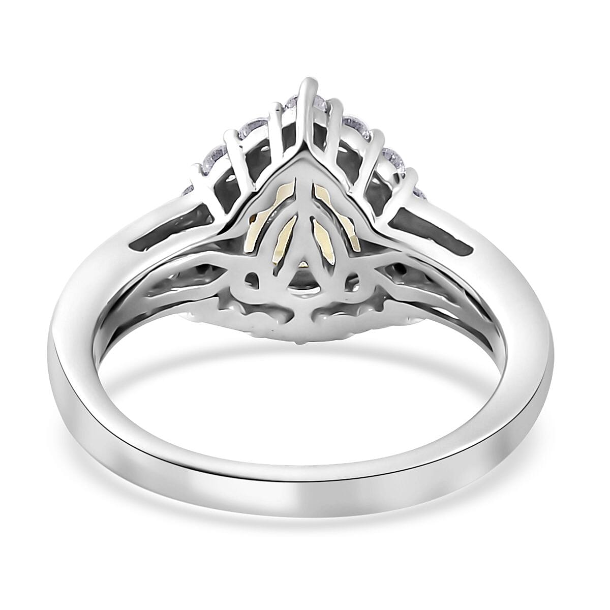 Brazilian Sunfire Beryl and Moissanite Halo Ring in Platinum Over Sterling Silver (Size 5.0) 1.30 ctw