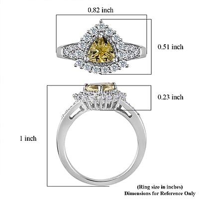 Brazilian Sunfire Beryl and Moissanite Halo Ring in Platinum Over Sterling Silver (Size 5.0) 1.30 ctw