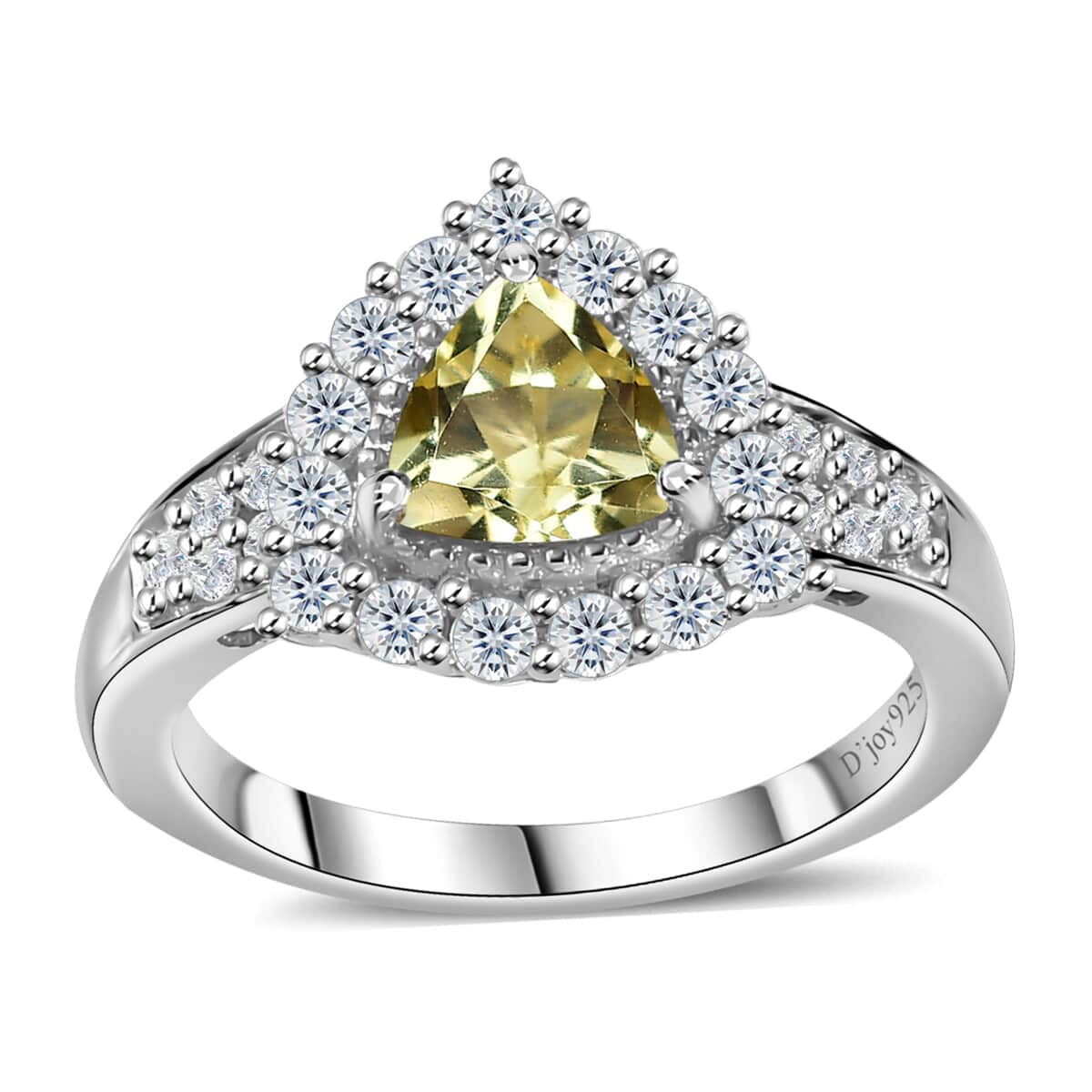 Brazilian Sunfire Beryl and Moissanite Halo Ring in Platinum Over Sterling Silver (Size 6.0) 1.30 ctw image number 0