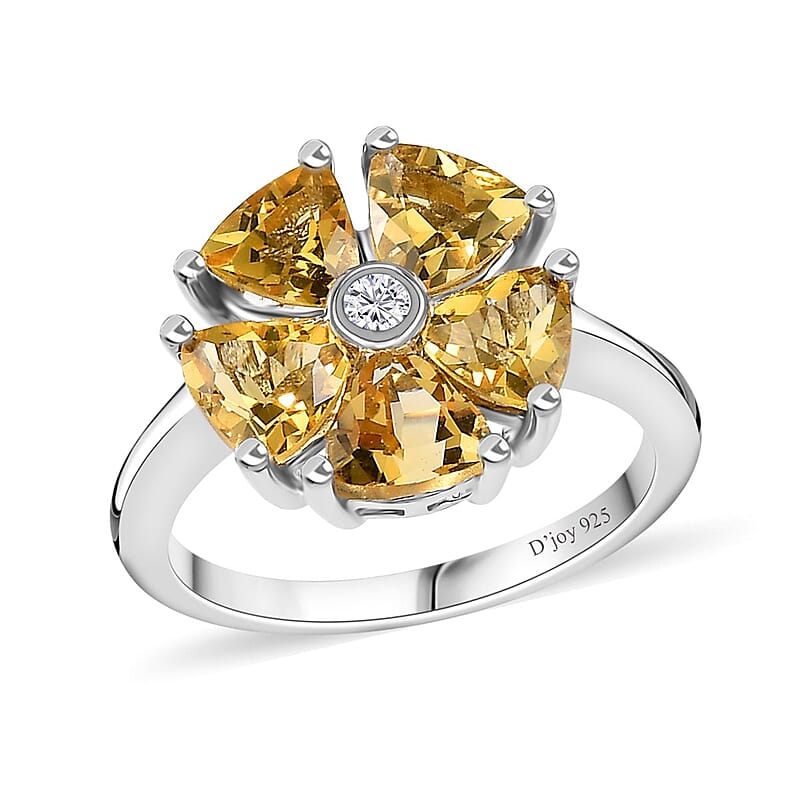 Brazilian Sunfire Beryl and Moissanite Floral Ring in Platinum Over Sterling Silver (Size 10.0) 2.10 ctw