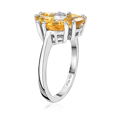 Brazilian Sunfire Beryl and Moissanite Floral Ring in Platinum Over Sterling Silver (Size 10.0) 2.10 ctw
