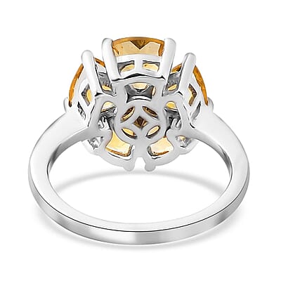 Brazilian Sunfire Beryl and Moissanite Floral Ring in Platinum Over Sterling Silver (Size 10.0) 2.10 ctw