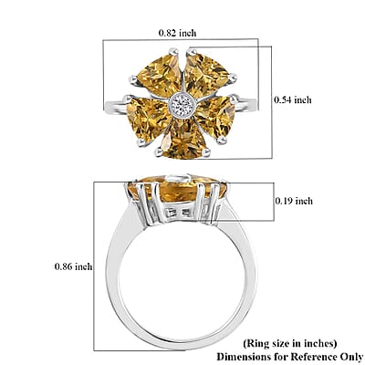 Brazilian Sunfire Beryl and Moissanite Floral Ring in Platinum Over Sterling Silver (Size 10.0) 2.10 ctw