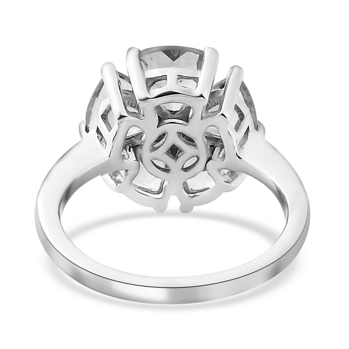 Brazilian Sunfire Beryl and Moissanite Floral Ring in Platinum Over Sterling Silver (Size 6.0) 2.10 ctw image number 4