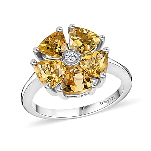 Brazilian Sunfire Beryl and Moissanite Floral Ring in Platinum Over Sterling Silver (Size 9.0) 2.10 ctw