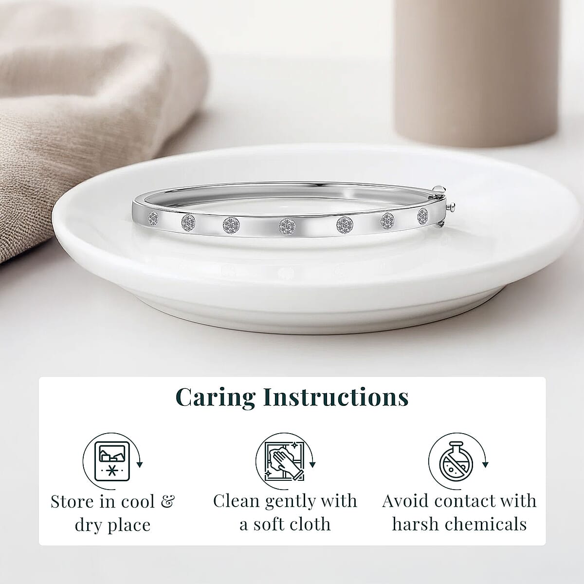 Luxuriant Lab Grown Diamond G-H SI 0.25 ctw Bangle Bracelet in Platinum Over Sterling Silver (6.50 In) image number 5