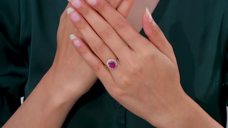 Premium Taveta Ruby, Natural Champagne and White Diamond Double Halo Ring in Vermeil Yellow Gold Over Sterling Silver 1.90 ctw