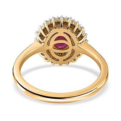 Premium Royal Ruby, Natural Champagne and White Diamond Double Halo Ring in Vermeil Yellow Gold Over Sterling Silver (Size 10.0) 1.90 ctw
