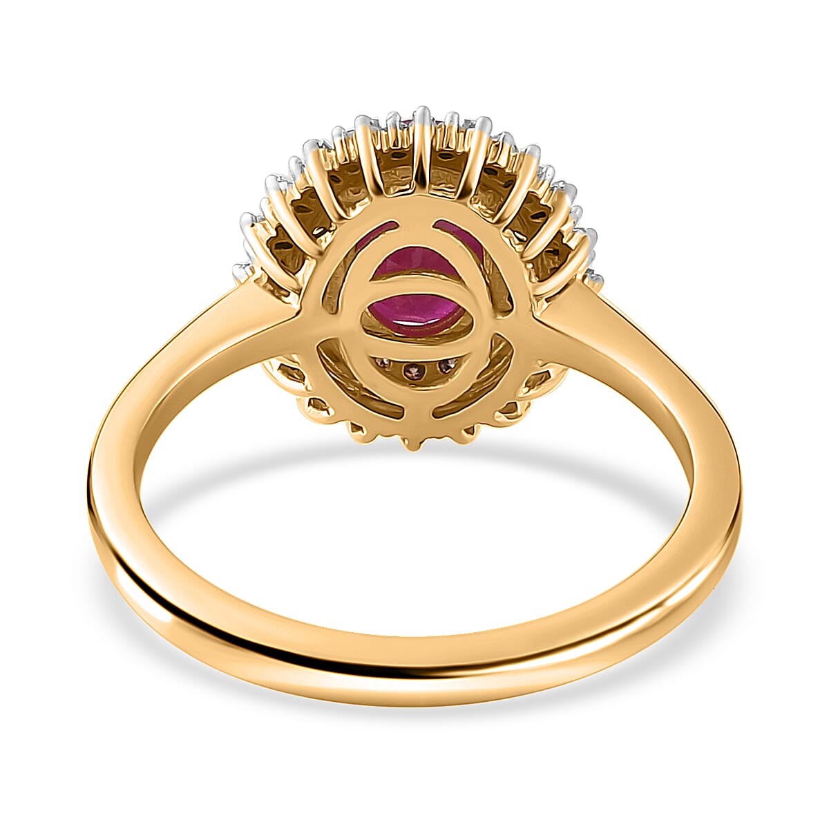D'Joy Premium Royal Ruby, Natural Champagne and White Diamond Double Halo Ring in Vermeil Yellow Gold Over Sterling Silver (Size 7.0) 1.90 ctw image number 4