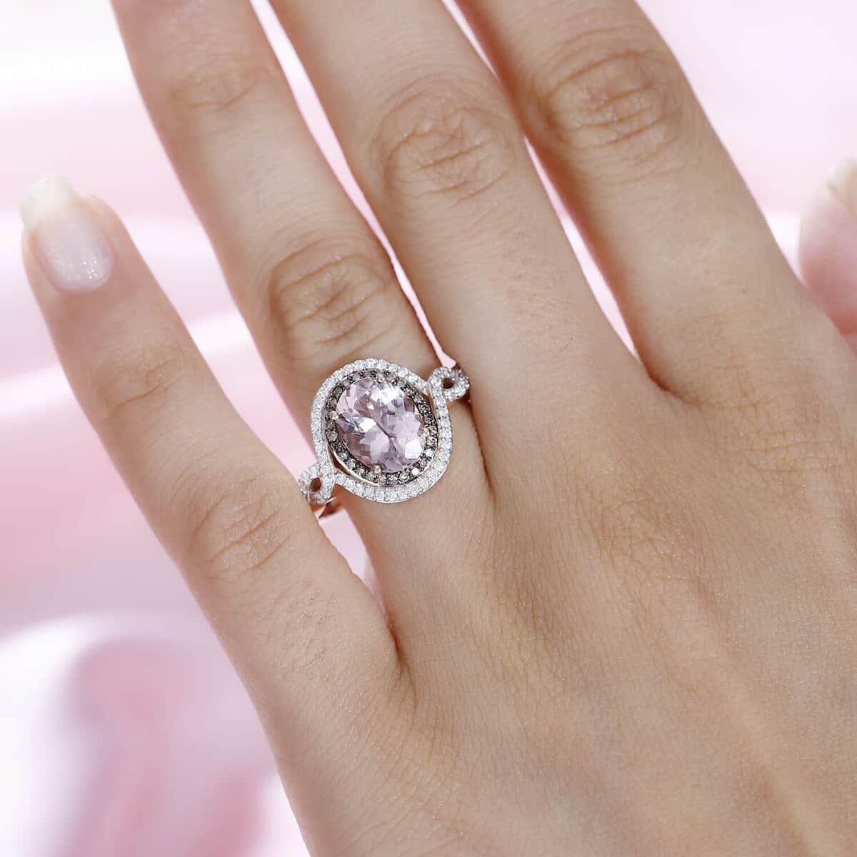 Luxoro 14K Rose Gold AAA Pink Morganite, Natural Champagne and White Diamond I2 Ring (Size 9.0) 5.50 Grams 2.65 ctw image number 2