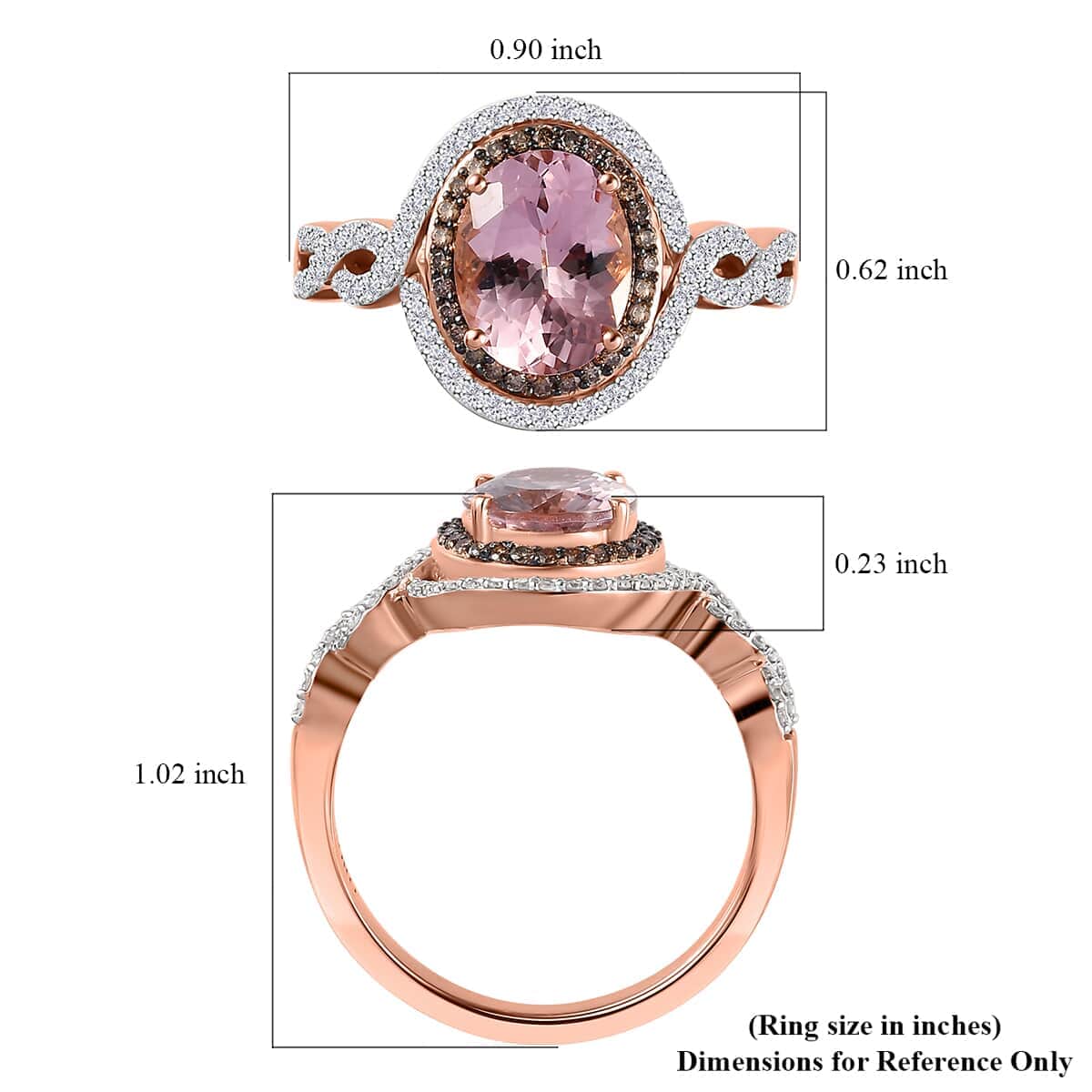 Luxoro 14K Rose Gold AAA Pink Morganite, Natural Champagne and White Diamond I2 Ring (Size 9.0) 5.50 Grams 2.65 ctw image number 5