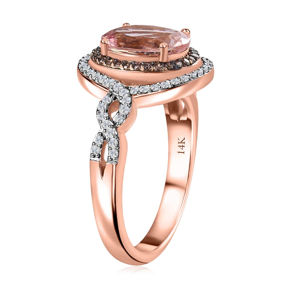 Certified & Appraised Luxoro AAA Pink Morganite, I2 Natural Champagne and White Diamond 2.75 ctw Ring in 14K Rose Gold (Size 10.5) 5.50 Grams image number 3