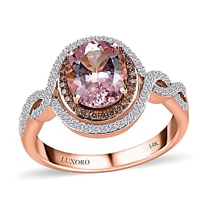 Certified & Appraised Luxoro AAA Pink Morganite, I2 Natural Champagne and White Diamond 2.75 ctw Ring in 14K Rose Gold (Size 11.0) 5.50 Grams